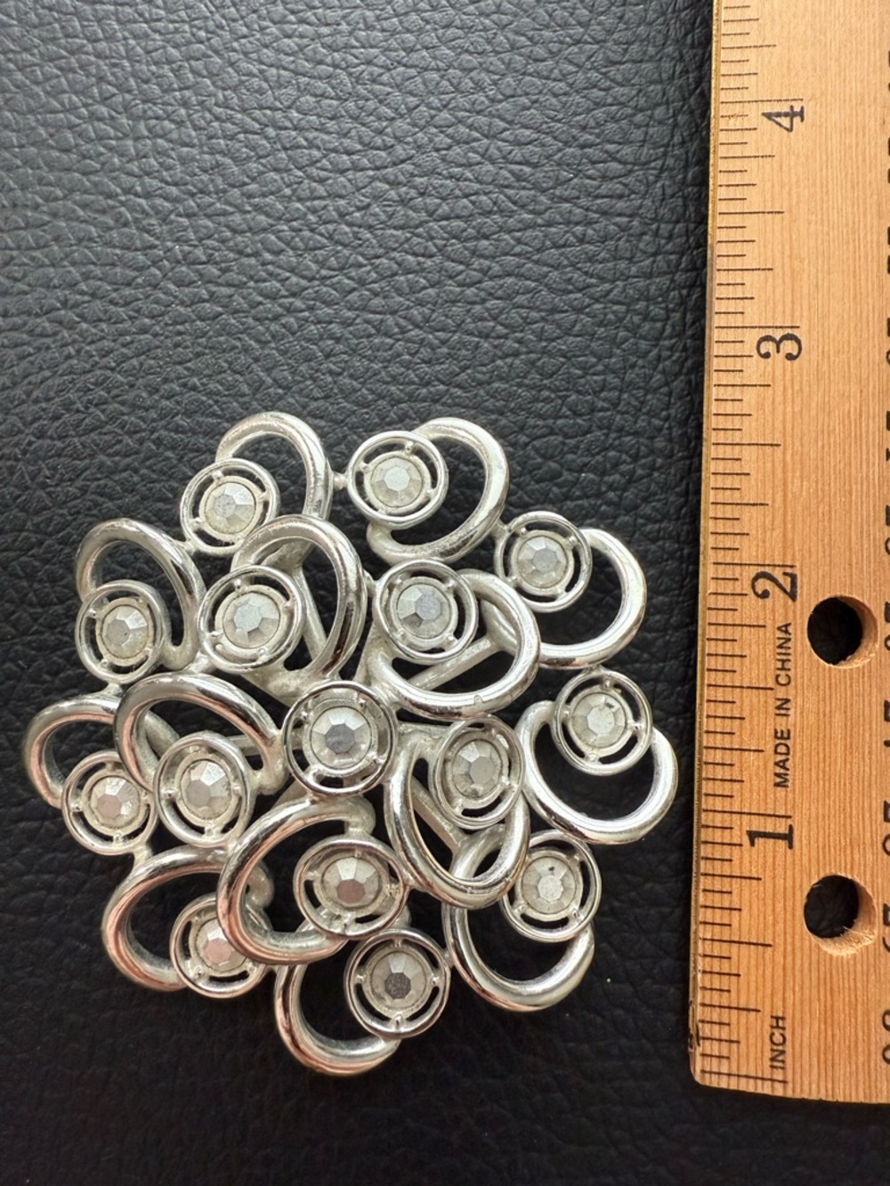 Sarah Coventry Silver-Tone Floral Mirrored Crystal-Accent Brooch (missing pin)